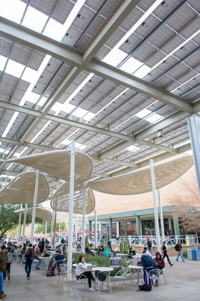 Solar panels help cool down Arizona State's Memorial Union plaza during hot months.