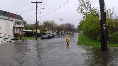 A cell phone photo shows flooding at A and Buttonwood Streets in Southbridge in April 2014.