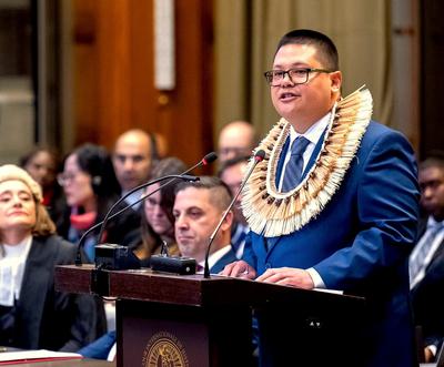 Julian Aguon addressing the International Court of Justice in December 2024.