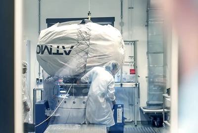 An inflatable heat shield developed by ATMOS Space Cargo to help return payloads safely to Earth.