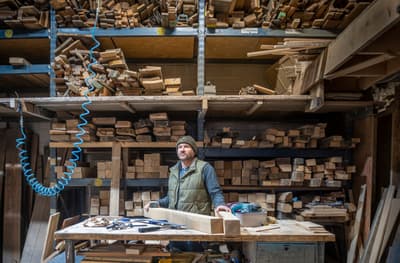 Baltimore furniture maker Will Phillips works with salvaged wood.