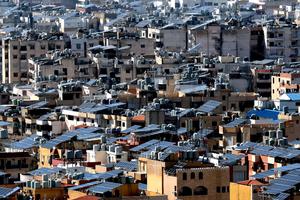 Rooftop solar arrays in Beirut, Lebanon.