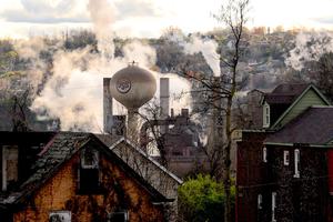 The Edgar Thomson Works steel mill looms over Braddock, Pennsylvania.