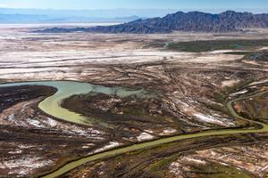 The Colorado River delta in Baja California is a mosaic of old river channels, tidal salt flats, and runoff from agricultural fields to the north.