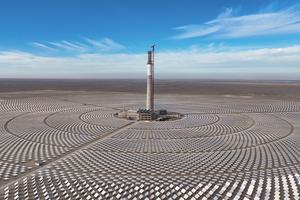 A solar thermal plant under construction in Jiuquan, China, in January 2024.