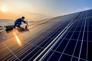 A solar worker in China's Fujian province.