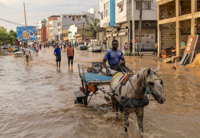 Flooding in Dakar, Senegal, following heavy monsoon rains in August 2022.