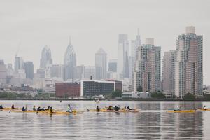 Kayakers paddling in the Delaware River near Philadelphia in 2018.