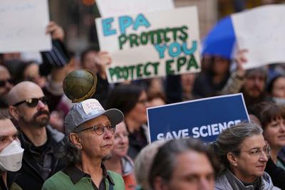 EPA employees protest in Philadelphia against staffing cuts at the agency in March 2025.