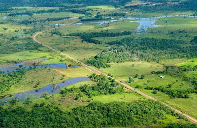 A patchwork of intact forest and grazing lands in the Brazilian Amazon.
