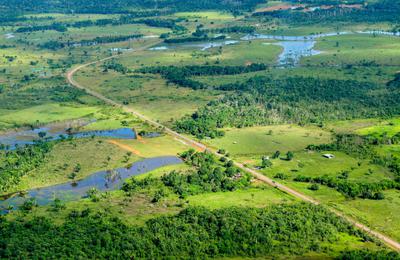 A patchwork of intact forest and grazing lands in the Brazilian Amazon.