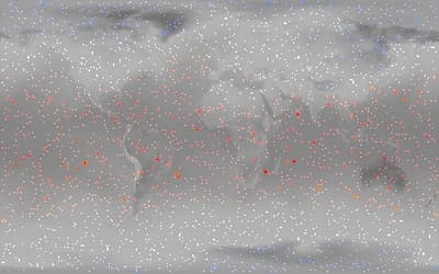 Given scattered temperature data (left), an IBM A.I. weather model was able to produce a complete map of global temperatures (right).
