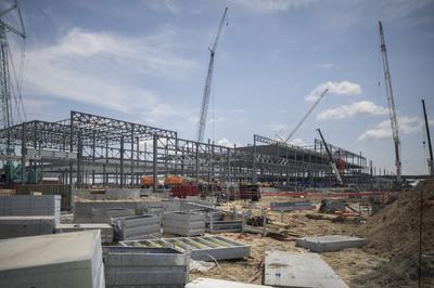A Hyundai EV plant being built in Ellabell, Georgia, in August 2023. The plant is supported by tax credits from the I.R.A.