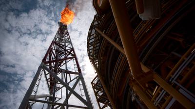An oil platform facility operated by French oil giant Total in the Atlantic Ocean off the coast of Angola in 2018.