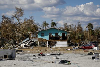 A damaged home in Fort Myers Beach, Florida, in the aftermath of Hurricane Ian, October 2022.
