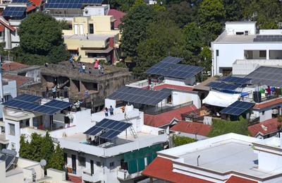 Rooftop solar arrays in Ahmedabad, India.