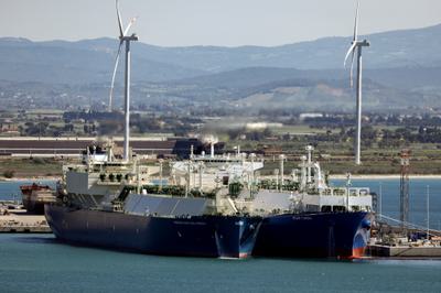 A liquefied natural gas vessel docked in Piombino, Italy.