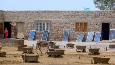 Solar panels outside a home in Jacobabad, Pakistan.