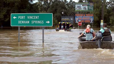 Flood waters inundated Port Vincent, Louisiana after historic rains in August 2016.