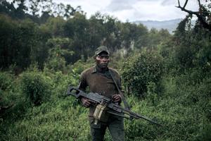 A ranger patrols Kahuzi-Biega National Park in the Democratic Republic of Congo.