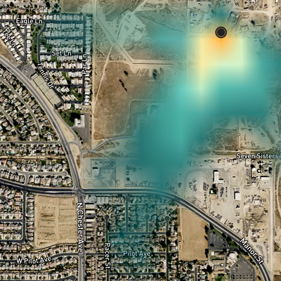 A plume of benzene flowing from a 2023 gas leak in Kern County, California.