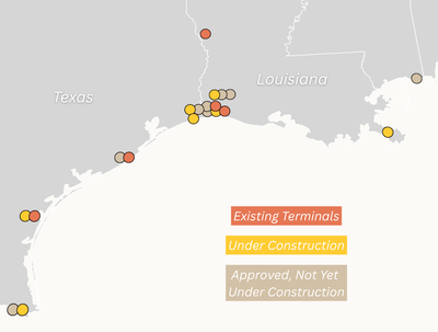 LNG export terminals on the Gulf Coast. Source: FERC.