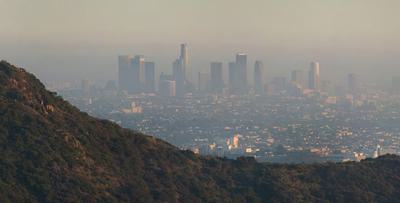 Smog settles over downtown Los Angeles.