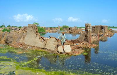 A mud house destroyed by flooding in Balochistan Province in 2022.