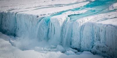 Meltwater flowing off the Nansen Ice Shelf in Antarctica.