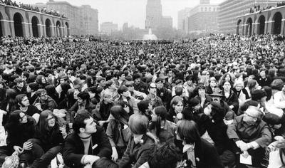 Demonstrators gather for the first Earth Day on April 22, 1970, at Independence Mall in Philadelphia.