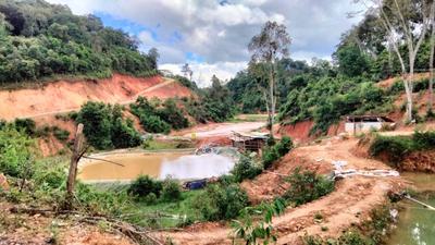 A water collection pool at a rare earth mining site near Mong Pawk.