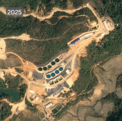 Satellite views of a rare earth mine recently established near Mong Pawk.