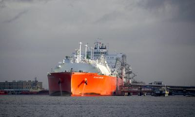 A liquefied natural gas tanker at the Sabine Pass export terminal in Cameron, Louisiana.