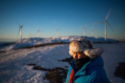 'Green Grab': Solar and Wind Boom Sparks Conflicts on Land Use John Kristian Jama, a Sámi herder, beside a wind farm built on traditional Sámi grazing land in Afjord, Norway.