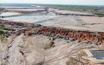A breach in a tailings dam at a Sino-Metals copper mine near Kitwe, Zambia, in February 2025.