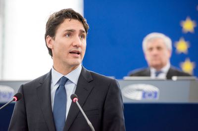 Canadian Prime Minister Justin Trudeau speaking to the European Parliament in February 2017.