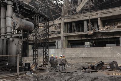 A power plant damaged by Russian attacks at an undisclosed location in Ukraine.