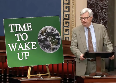 Whitehouse delivering his 307th “Time to Wake Up” speech in the Senate earlier this month.