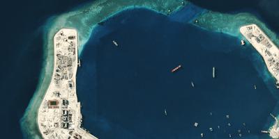 A satellite view of Subi Reef in July 2016 after its transformation into a military hub.